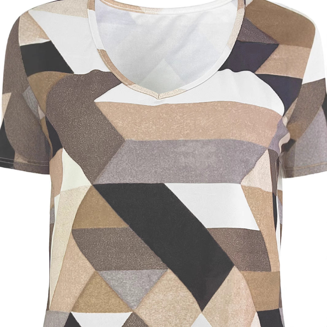 Women's V-neck t-shirt with geometric pattern and soft material Lune London