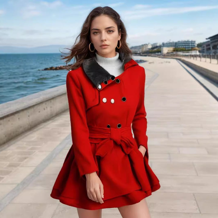 Elegant trench coat for women with removable fur collar and belted waist Lune London
