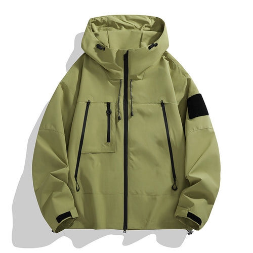 Functional outdoor jacket for men with adjustable hood and multiple pockets Lune London