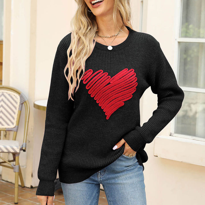 Pull en tricot pour femmes avec applique en forme de cœur Chic & Stil