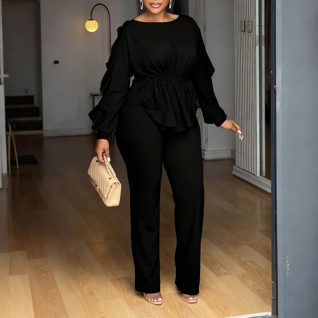 Ladies elegant jumpsuit with ruffle details and a fitted cut Lune London