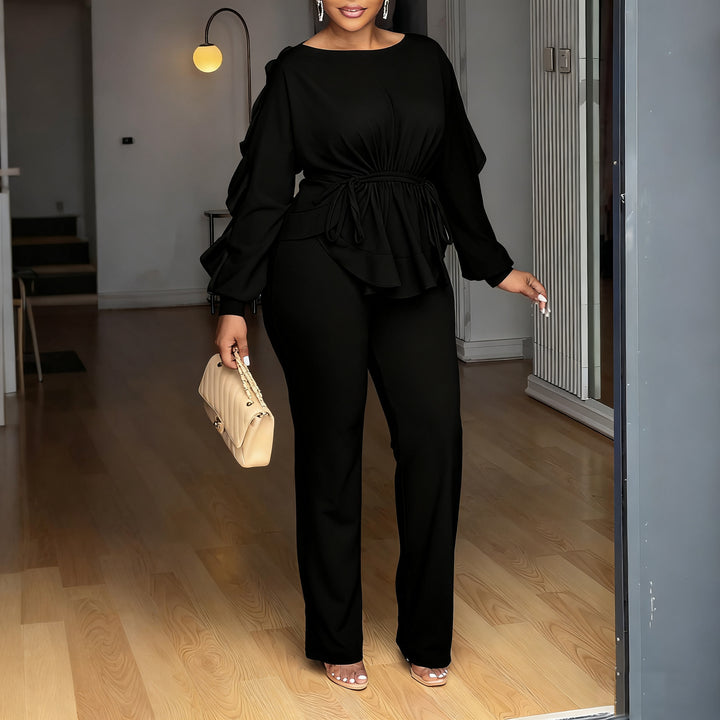 Ladies elegant jumpsuit with ruffle details and a fitted cut Lune London