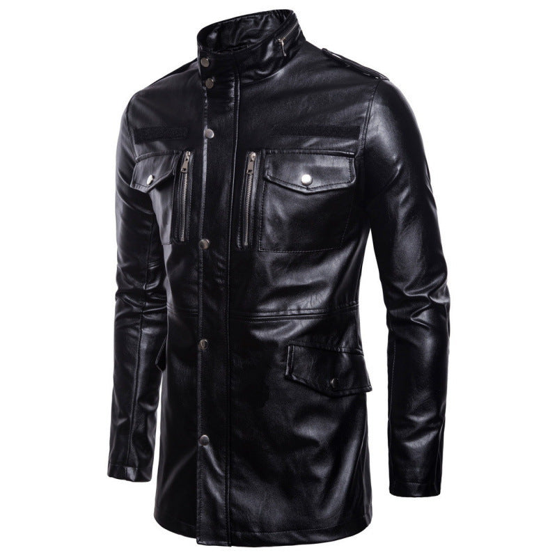 Stylish leather motorcycle jacket for men with asymmetric zipper and practical pockets Lune London