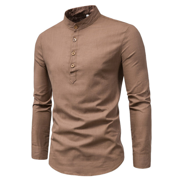 Men's long sleeve shirt with Henley neckline and decorative button placket Lune London