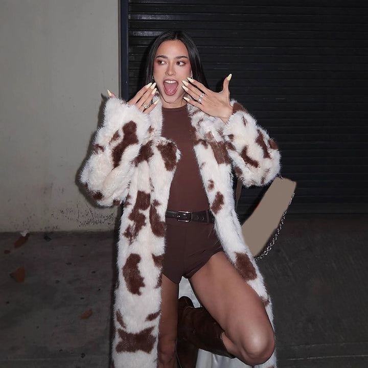 High-quality faux fur coat for women with contemporary animal pattern Lune London