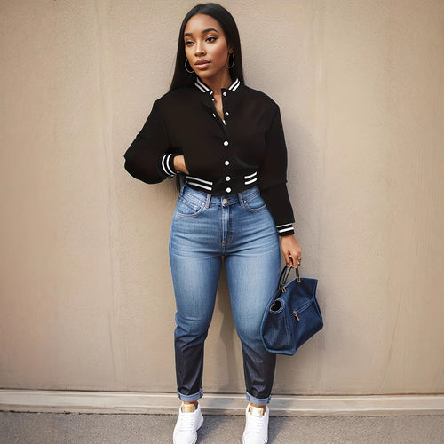 Short bomber jacket for women with sporty accents and relaxed fit Lune London