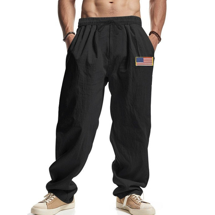 Casual men's pants with adjustable waistband and American patch Lune London