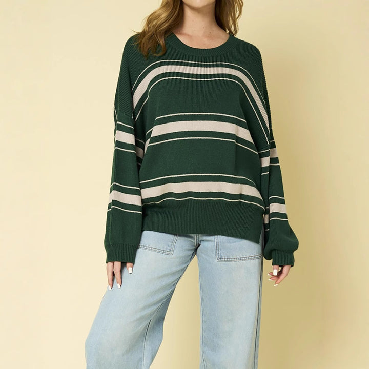 Pull en tricot décontracté pour femmes avec des manches surdimensionnées et des rayures modernes Chic & Stil