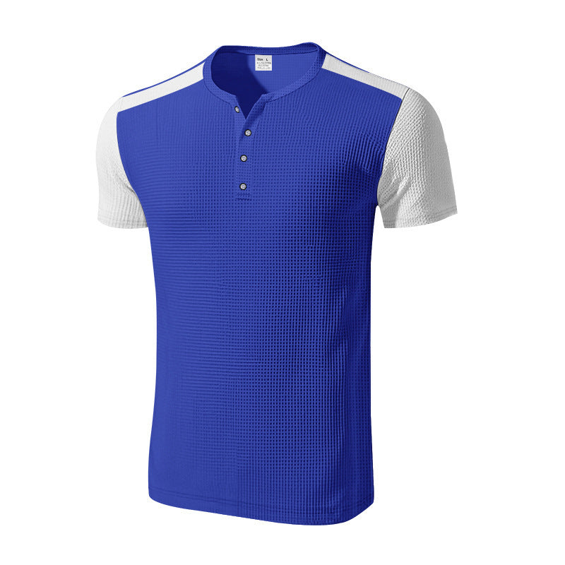 Men's short sleeve sporty henley t-shirt with textured design Lune London