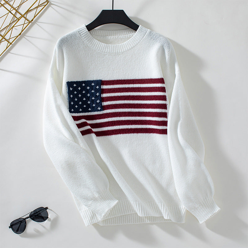 Knit sweater for women with flag pattern and round neckline Lune London