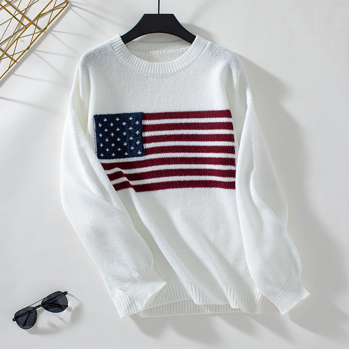 Knit sweater for women with flag pattern and round neckline Lune London
