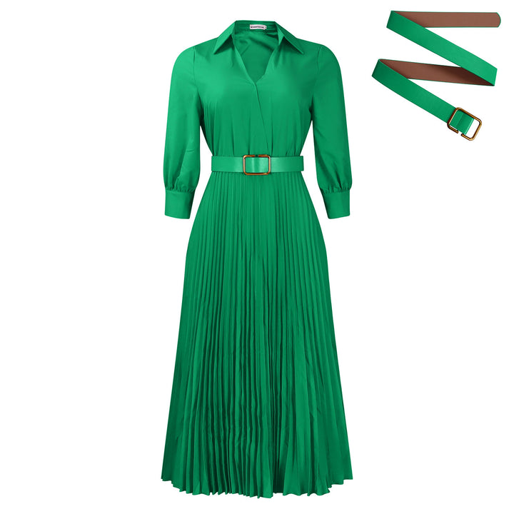 Pleated shirt dress for women with a belted waist and long sleeves Lune London
