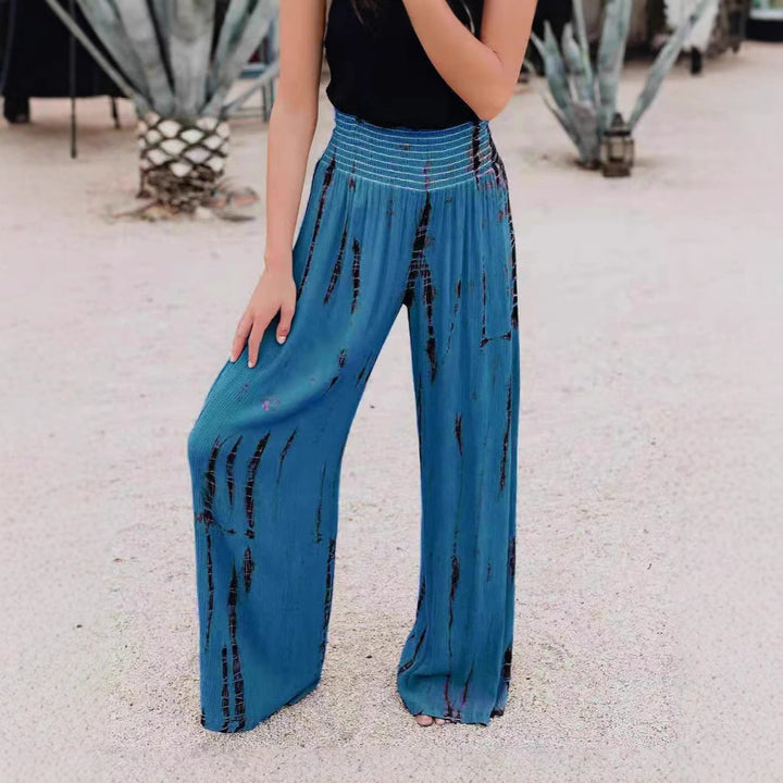Wide pleated pants for ladies with elastic waistband and trendy pattern Lune London