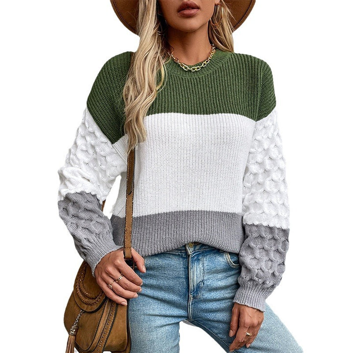 Trendy women's sweater with structured sleeves and block stripes Lune London