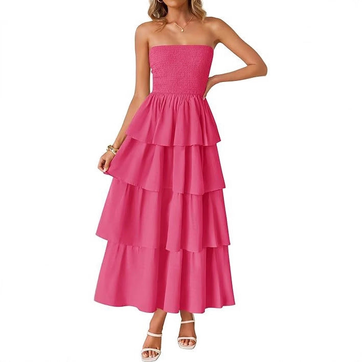 Maxi dress for women with a romantic ruffle design and a belt at the waist Lune London