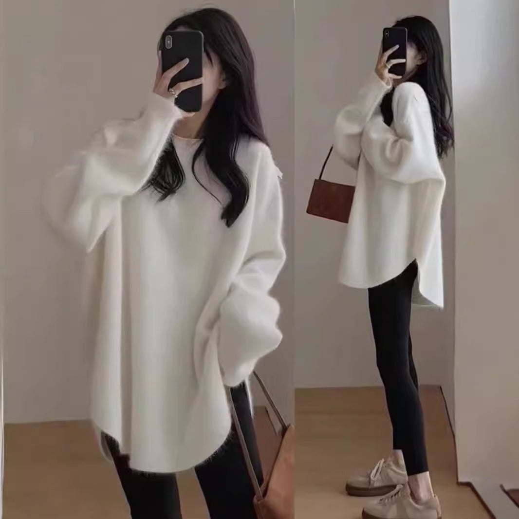 Pull oversized confortable pour femmes en matériau tricot doux avec une coupe décontractée