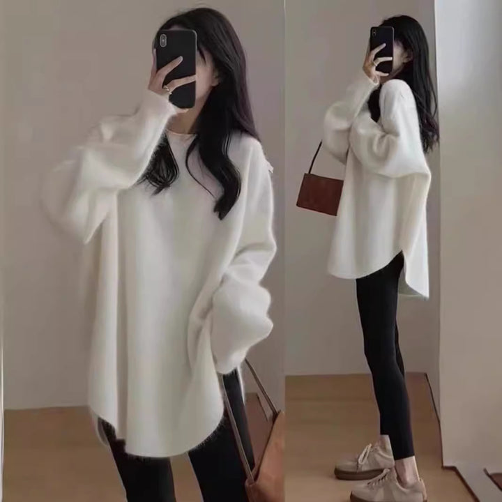 Pull oversized confortable pour femmes en matériau tricot doux avec une coupe décontractée