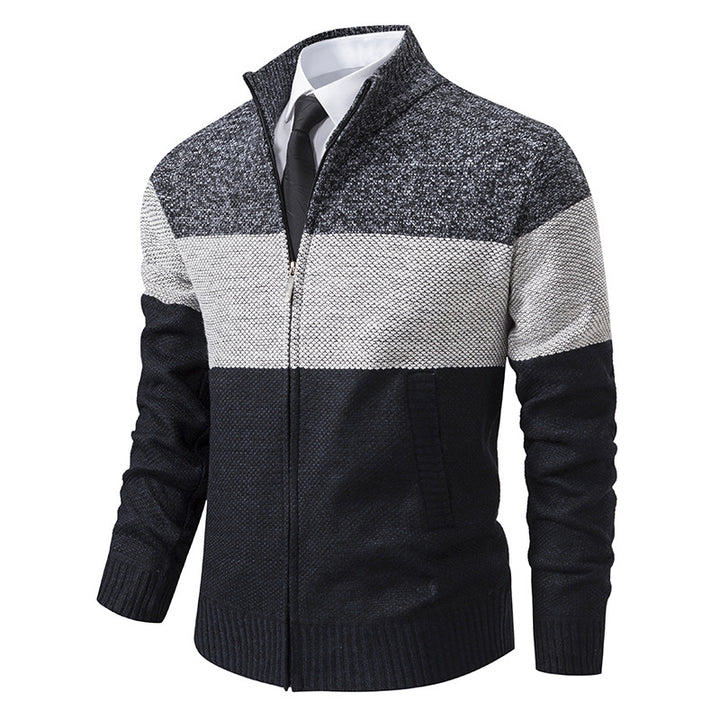 Trendy knit jacket for men with stand-up collar and modern zipper Lune London