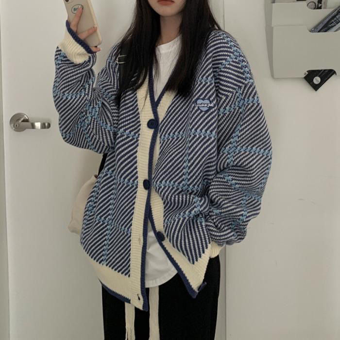 Cardigan décontracté pour femmes avec texture à carreaux Chic & Stil