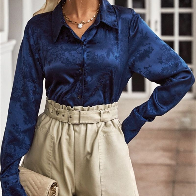 Ladies Elegant satin blouse with floral pattern Lune London