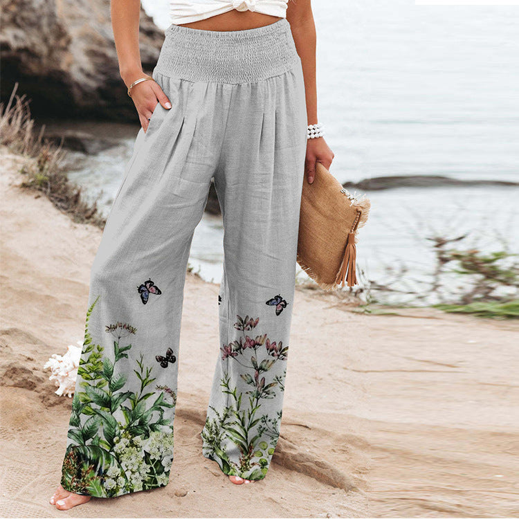 Palazzo pants for women with floral pattern and elastic waist Lune London