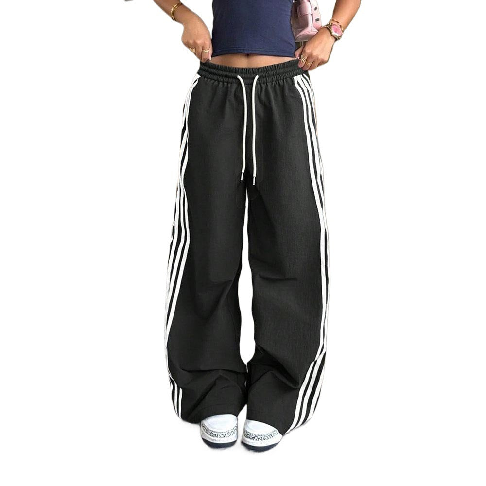 Pantalons de jogging décontractés pour femmes taille haute avec motif rayé sur le côté Chic & Stil