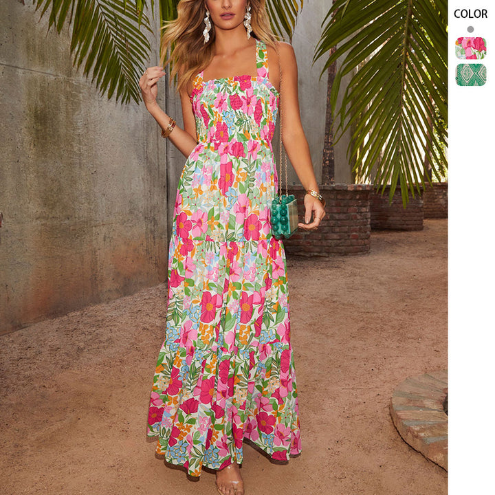 Maxi Dress for Women with Floral Details and Chic Off-Shoulder Design