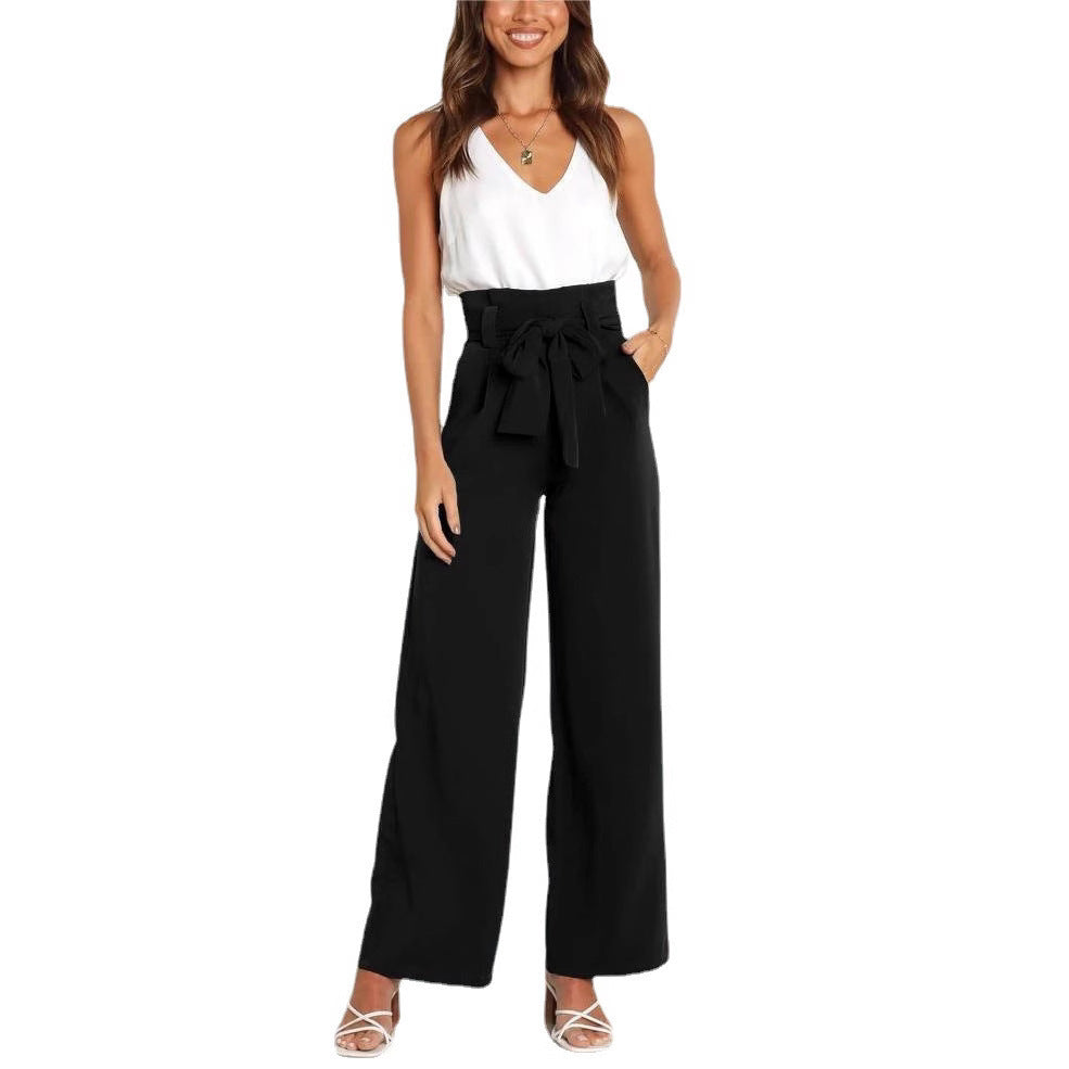 Ladies Elegant Loose Fabric Trousers with Waist Belt Lune London
