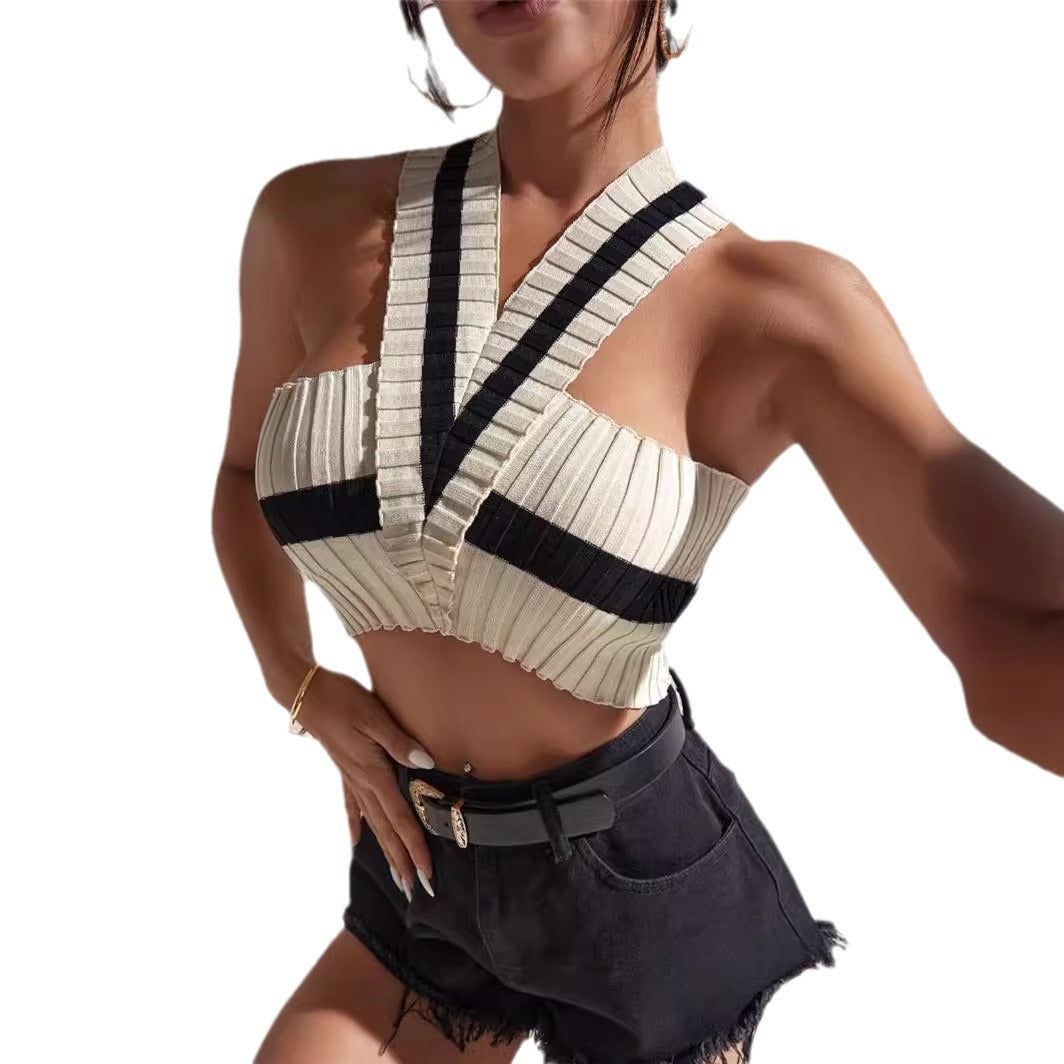 Lune London trendy striped pleated design women's crop top