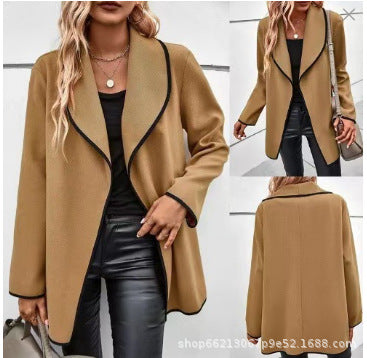 Ladies elegant oversized blazer with contrasting piping Lune London