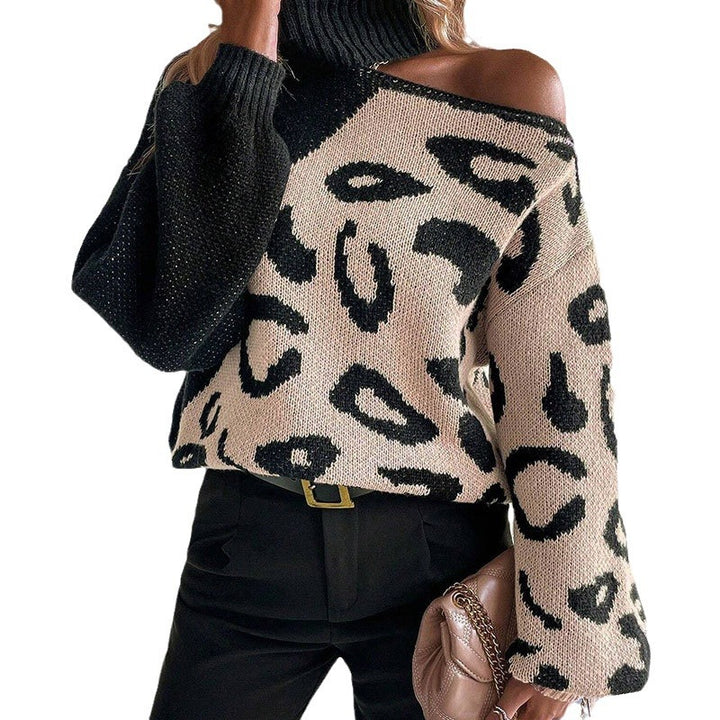 Pull en tricot pour femmes avec un motif léopard à la mode et un col haut Chic & Stil
