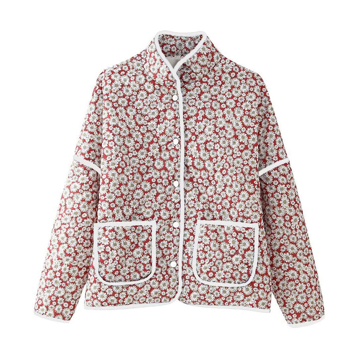 Women Floral Pattern Jacket with Practical Pockets and Elegant Collar Lune London