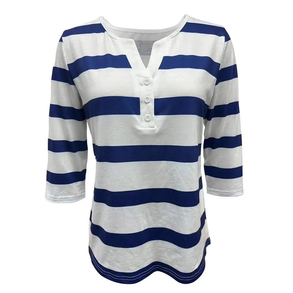 Chemise à manches longues pour femmes avec rayures bleu marine Chic & Stil