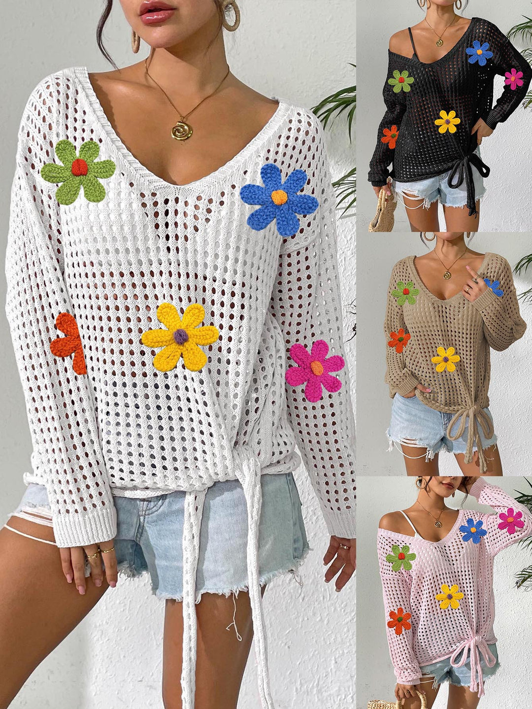 Ladies Open Weave Floral Vest Lune London
