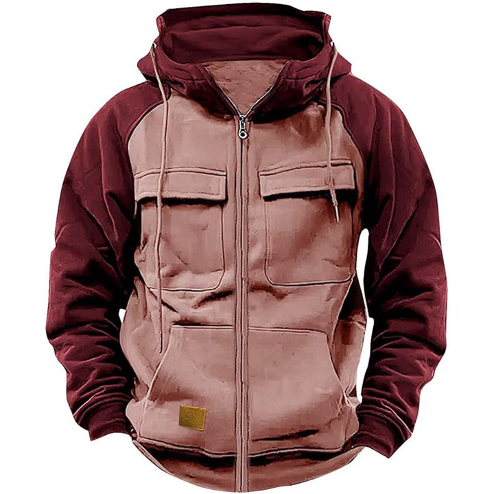 Hooded jacket for men with practical front utility pockets and a high collar Lune London