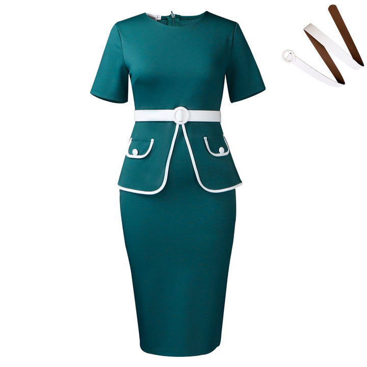 Women Elegant fitted dress with sparkling pocket application and wide belt Lune London