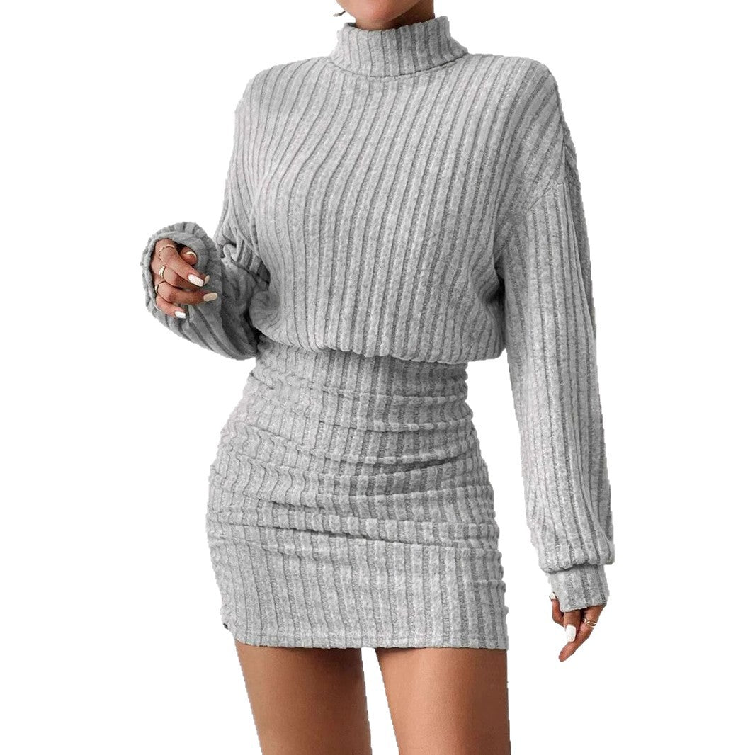 Knit dress for women with high neck and ribbed structure Lune London