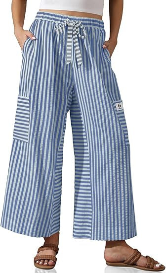 Pantalons Palazzo amples pour femmes avec motif rayé et poches pratiques