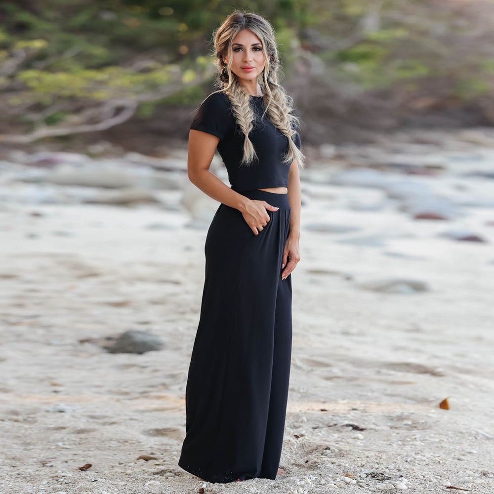 Ladies Comfortable Cotton Crop-top with Wide Pants Lune London