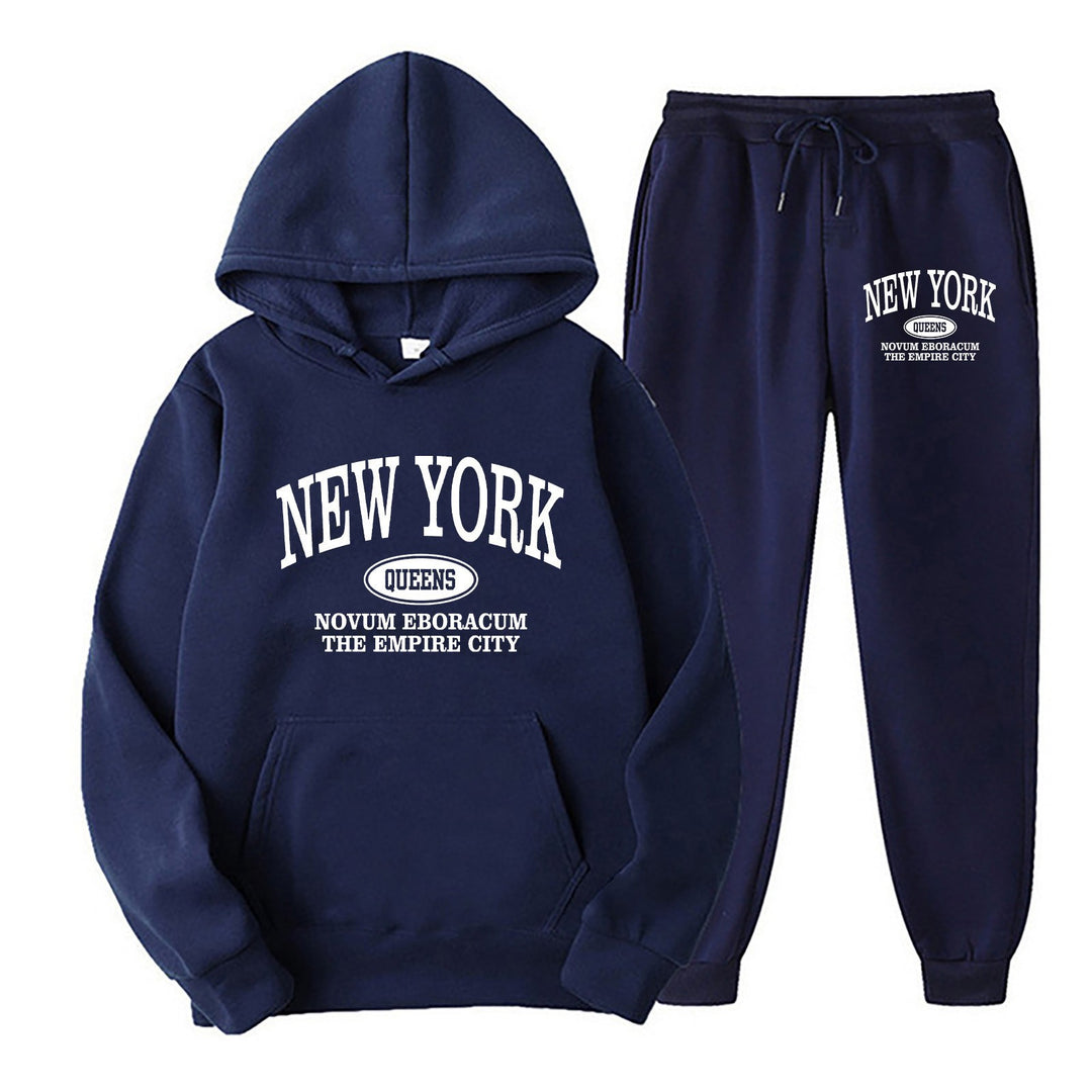 Women's Sporty Hooded Set with Large New York Print Chic & Stil