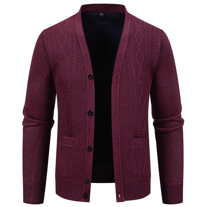 Men's knitted jacket with textured design and button closure Lune London