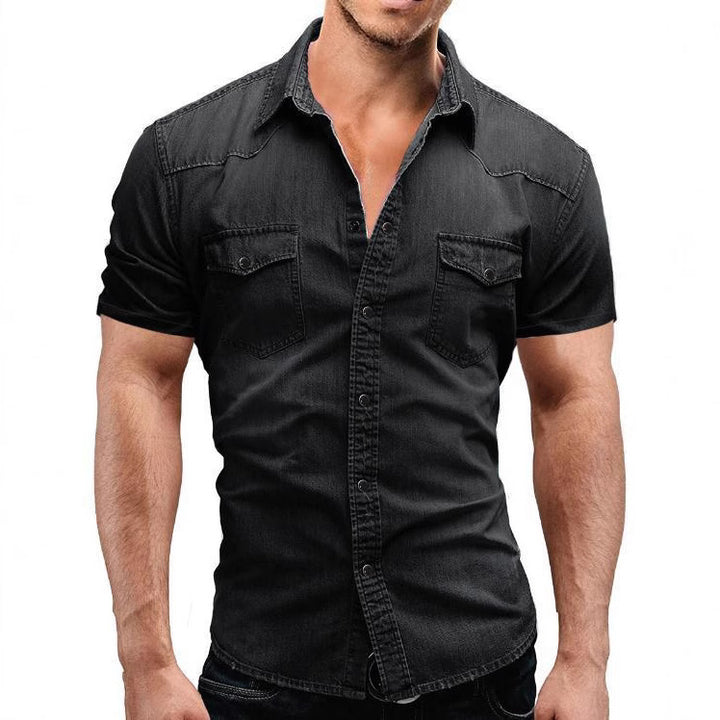 Short sleeve denim shirt for men with classic flap pockets Lune London