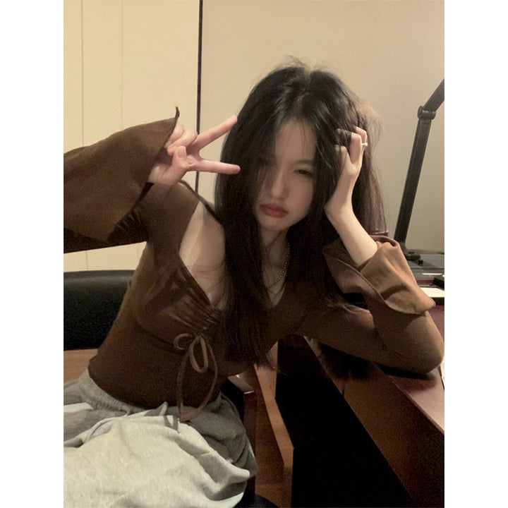 Women's Cropped Long Sleeve Shirt with Eye-catching Knot Detail Lune London
