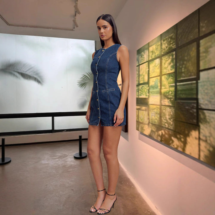 Denim shirt dress for women with button details and fitted cut Chic & Stil