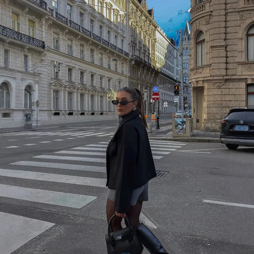 Oversized double-breasted blazer for women with elegant shawl collar and large buttons Lune London
