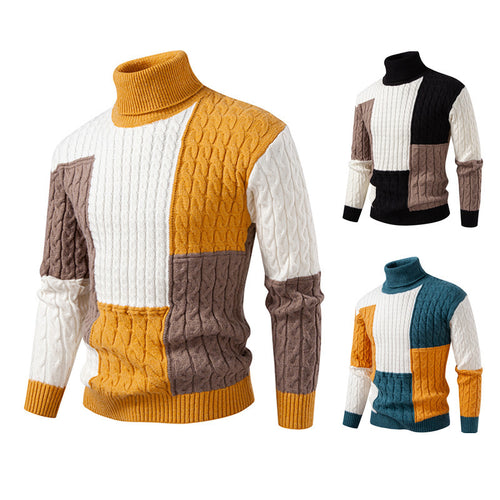 Men's highly crew-neck knitted sweater with a modern cable pattern and attractive color blocks Lune London