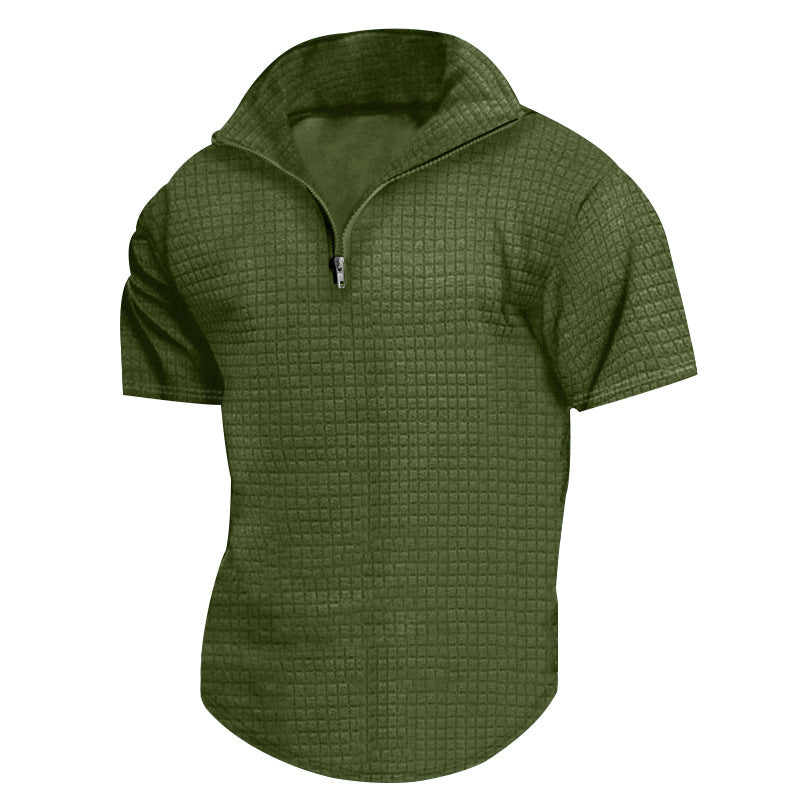 Functional short-sleeve shirt for men with modern stand-up collar and zipper Lune London