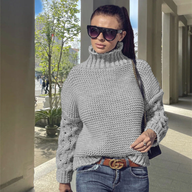 Cozy knitted sweater for women with turtleneck and structured sleeves Lune London