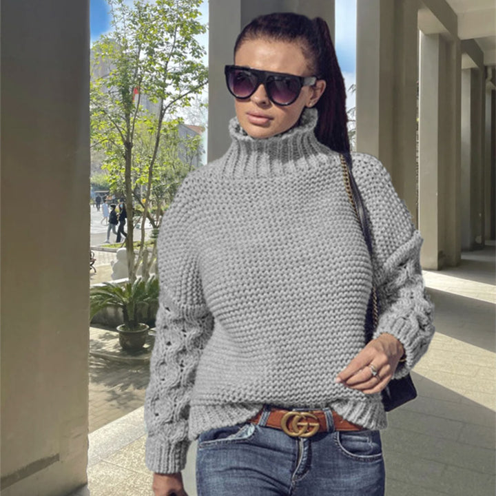 Cozy knitted sweater for women with turtleneck and structured sleeves Lune London
