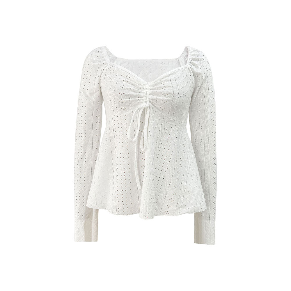 Femme blouse partie avec détails de volants décorés et design de lacets élégant Chic & Stil